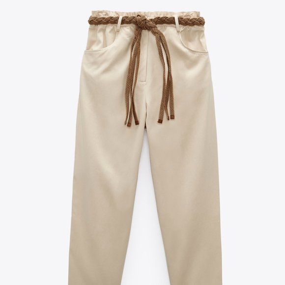 ZARA Pants with Braided Belt(Sand, US L) - Picture 4 of 8